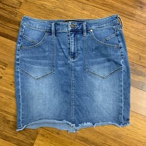 Liverpool Denim Skirt Womens Size 8 Front Pockets Frayed Hem Stretch Blue‎ Jean